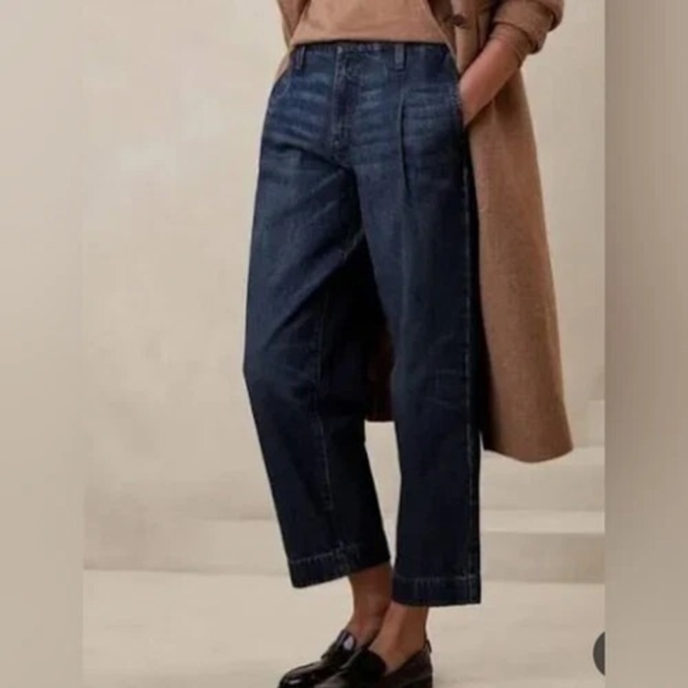 Banana Republic Luxe Mid-Rise Straight Jeans Women 30/10 Blue‎ Wash Pleat Casual
